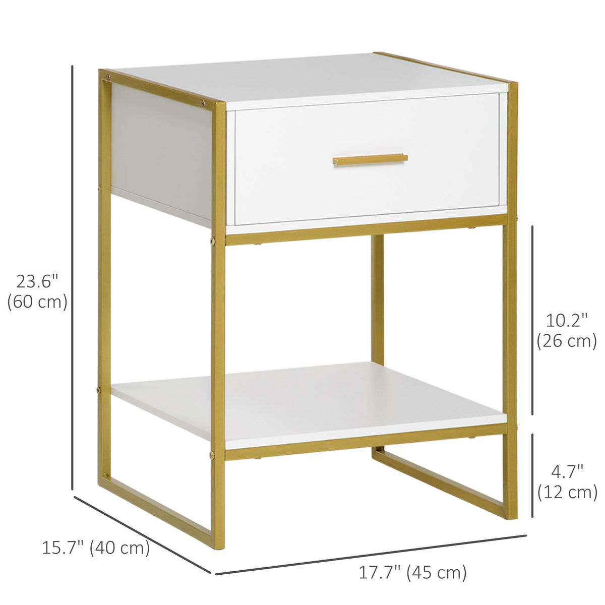 Nightstands with Drawer, Shelf and Steel Frame, Set of 2 – 18"W x 24"H