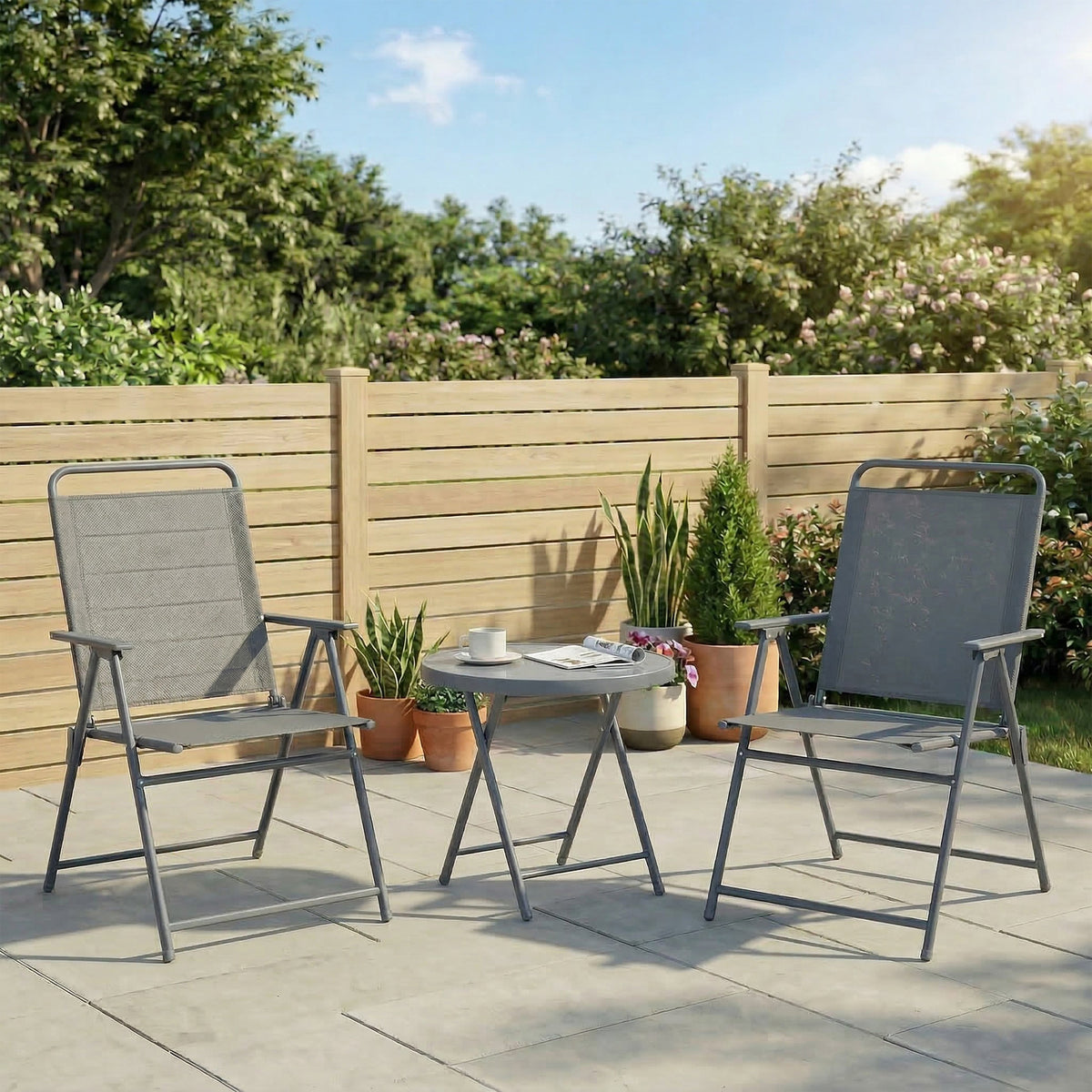 3 Pieces Outdoor Bistro Set, Folding Patio Table and Chairs with Tempered Glass Tabletop for Garden, Deck & Backyard