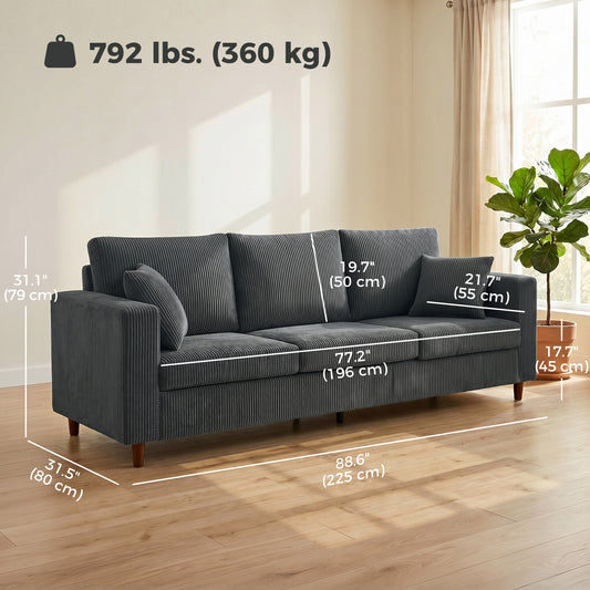 Corduroy Deep-Seat 3-Seater Sofa