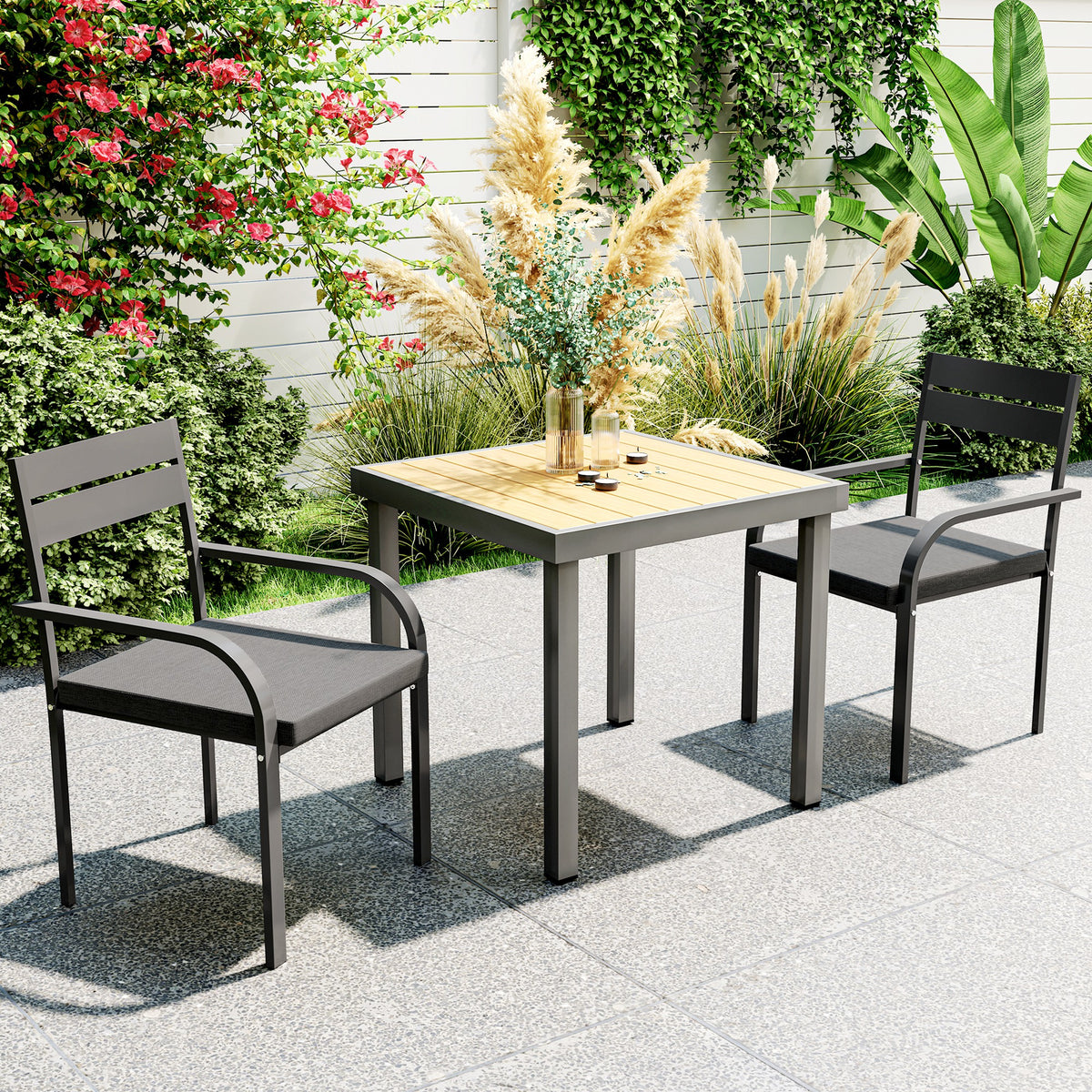 2 Piece Outdoor Dining Chairs with Aluminum Frame, Soft Cushion, for Deck, Garden, Balcony, Poolside