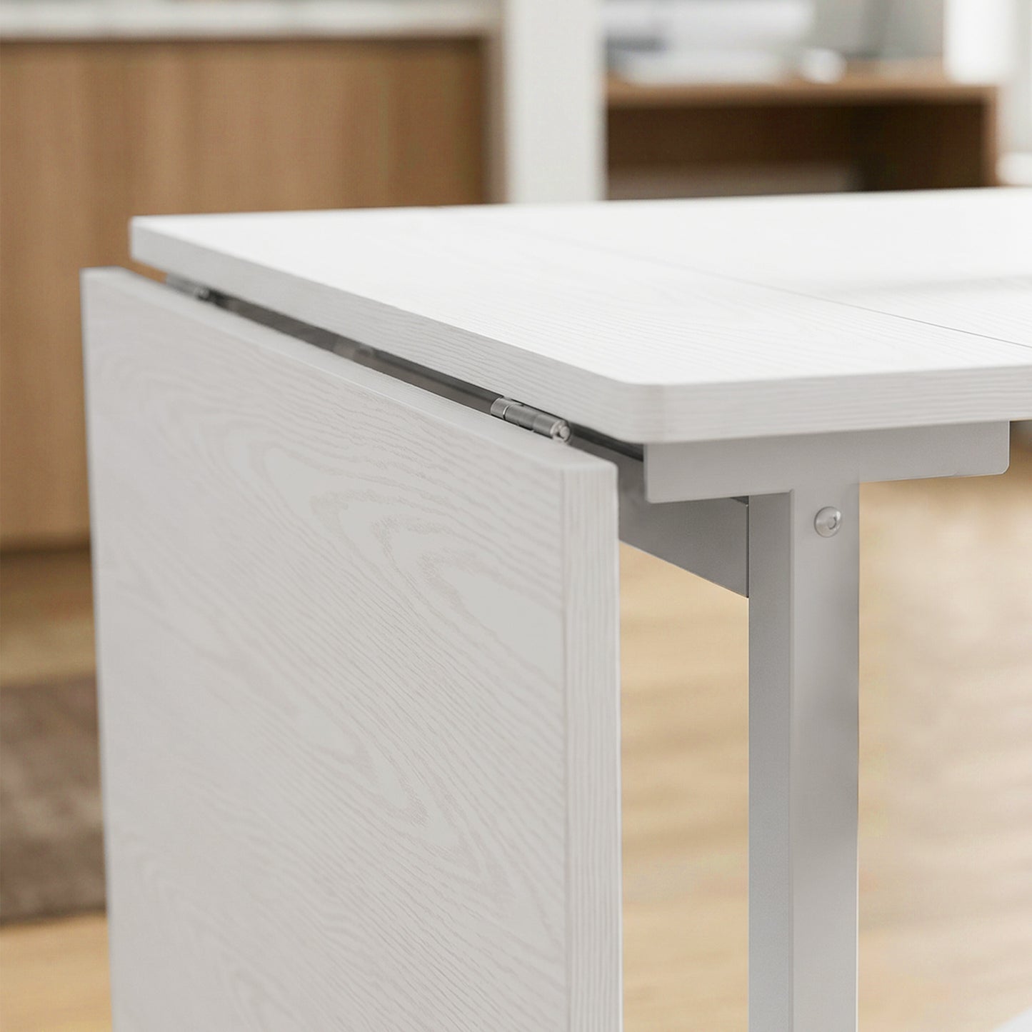 HOMCOM Six-Seater Drop-Leaf Dining Table with Wheels White