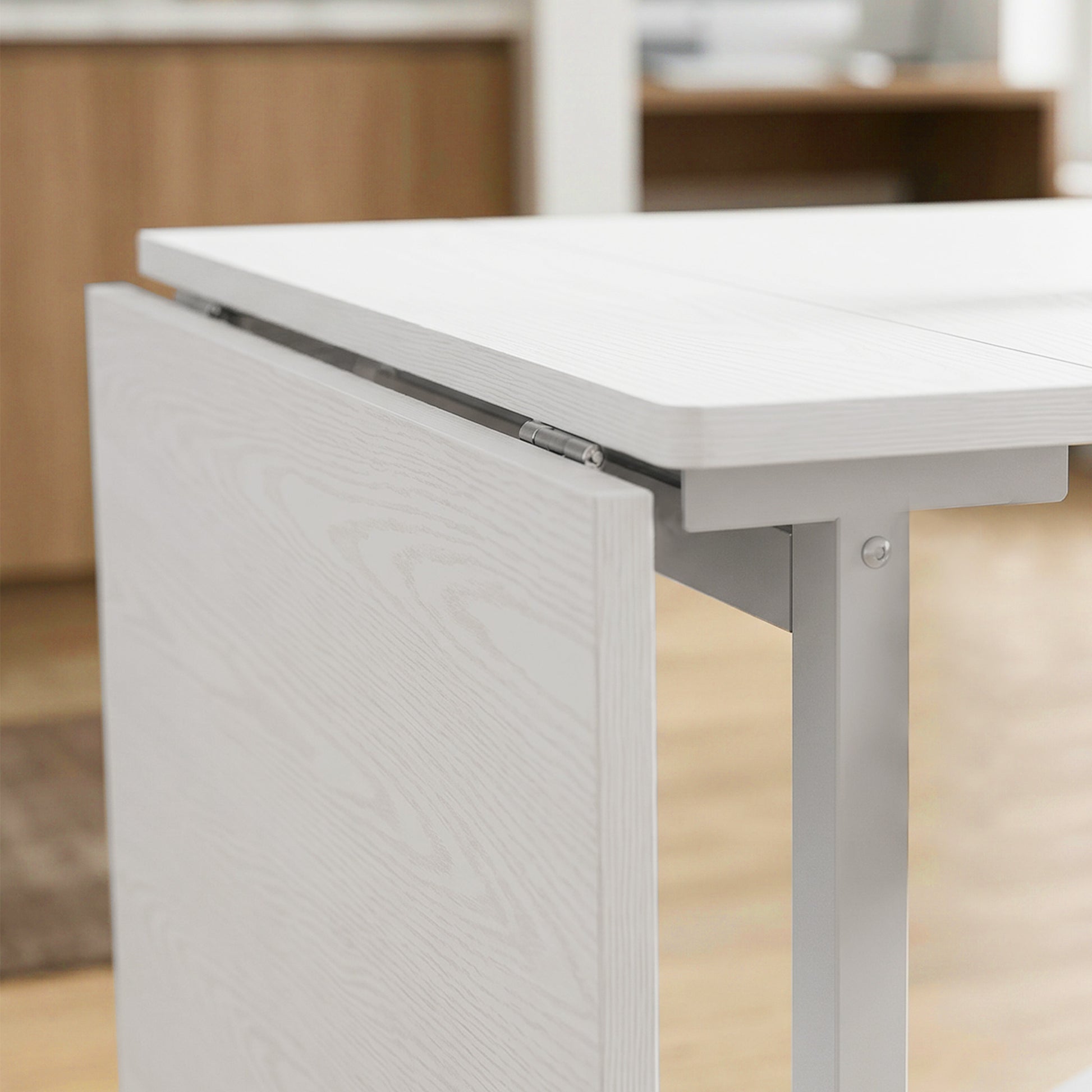 HOMCOM Six-Seater Drop-Leaf Dining Table with Wheels White