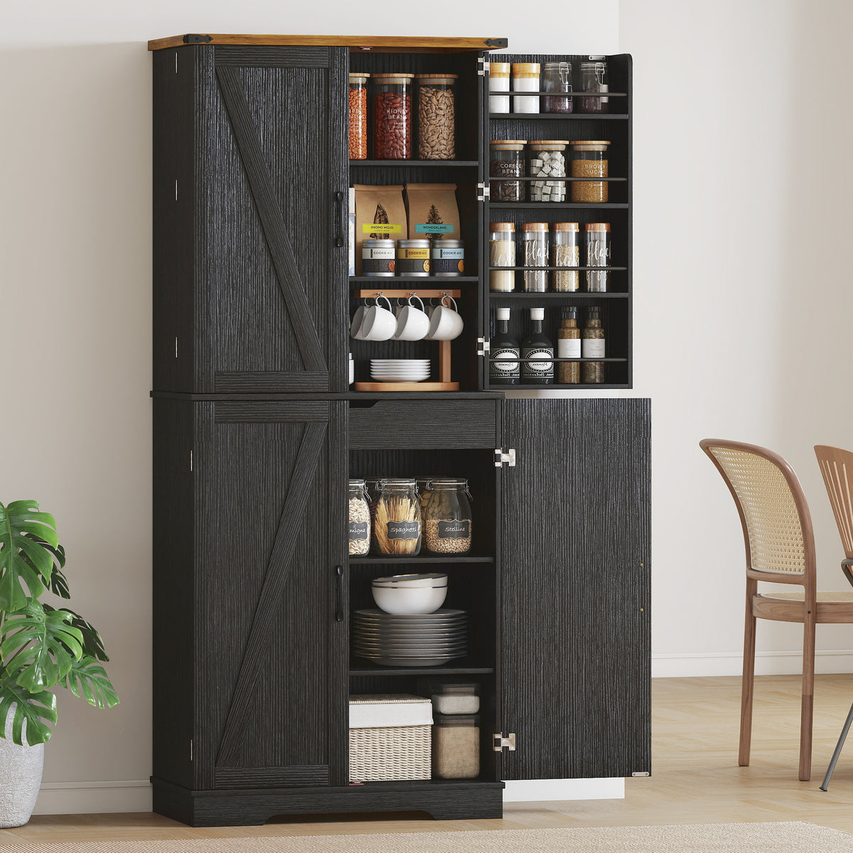Farmhouse Storage Cabinet with 4 Doors – 30"W x 72"H