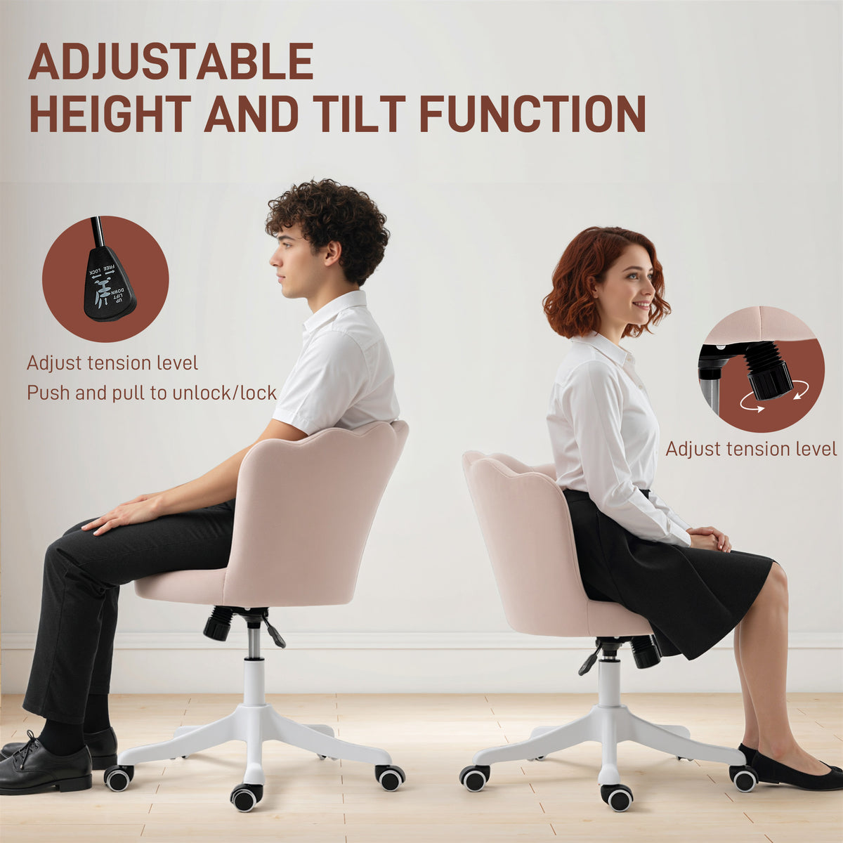 Office Chair, Armless Swivel Desk Chair with Adjustable Height, Backrest, Pink