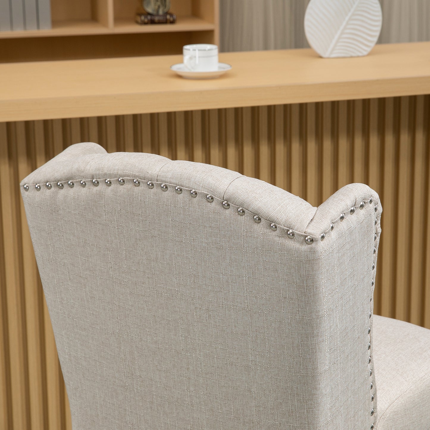 HOMCOM Set of 2 Beige Tufted Upholstered Bar Stools