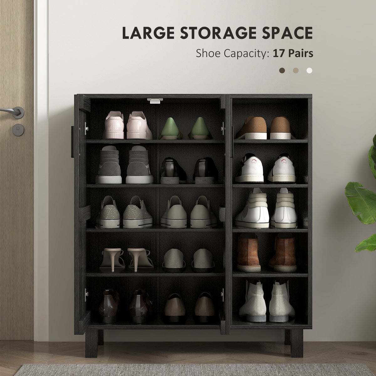 Shoe Cabinet with Double Doors and Open Shelves – 32"W x 35"H