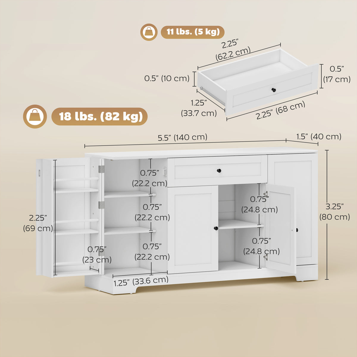 Modern Kitchen Storage Cabinet with Drawer – 55"W x 31"H