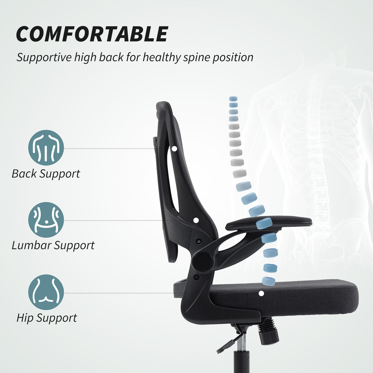 Ergonomic Office Chair, Swivel Desk Chair with Adjustable Lumbar Support and Height, Black