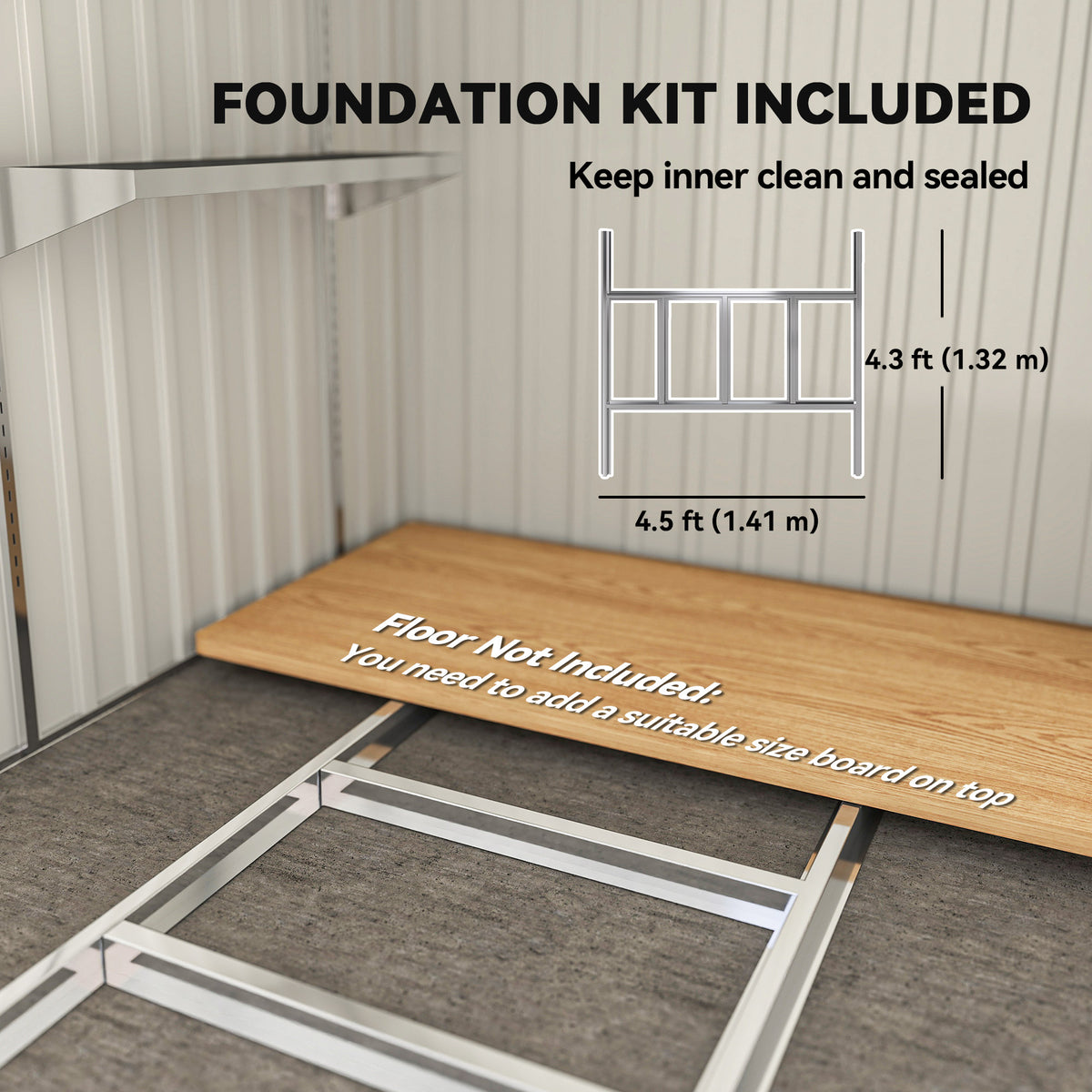 5'x7' Lean to Metal Garden Shed with Foundation, Outdoor Tool Shed with Sliding Door and 2 Vents – Dark Grey