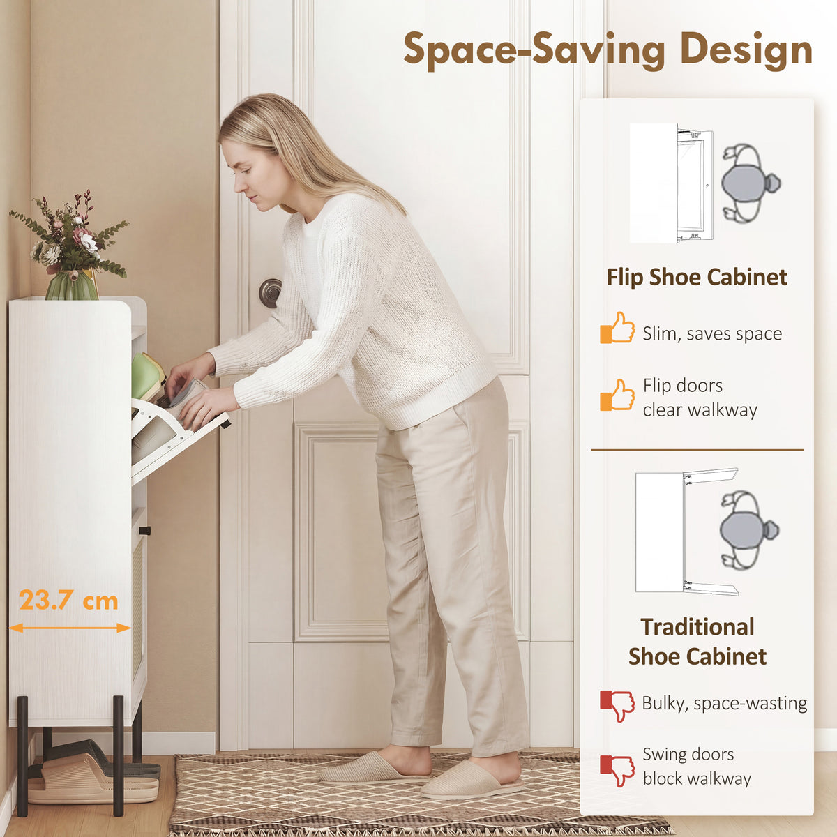 Shoe Cabinet with 2 Flip Drawers – 31"W x 39"H