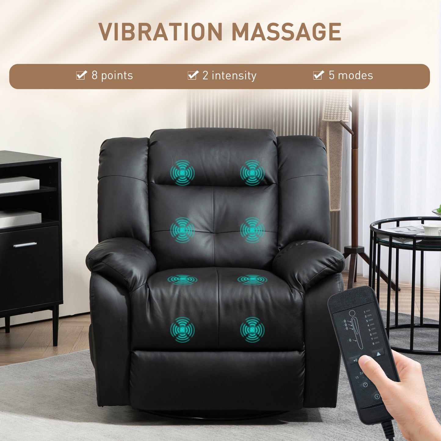 HOMCOM 8-Point Vibration Massage Recliner Chair, PU Leather, Swivel, Rocking, Remote