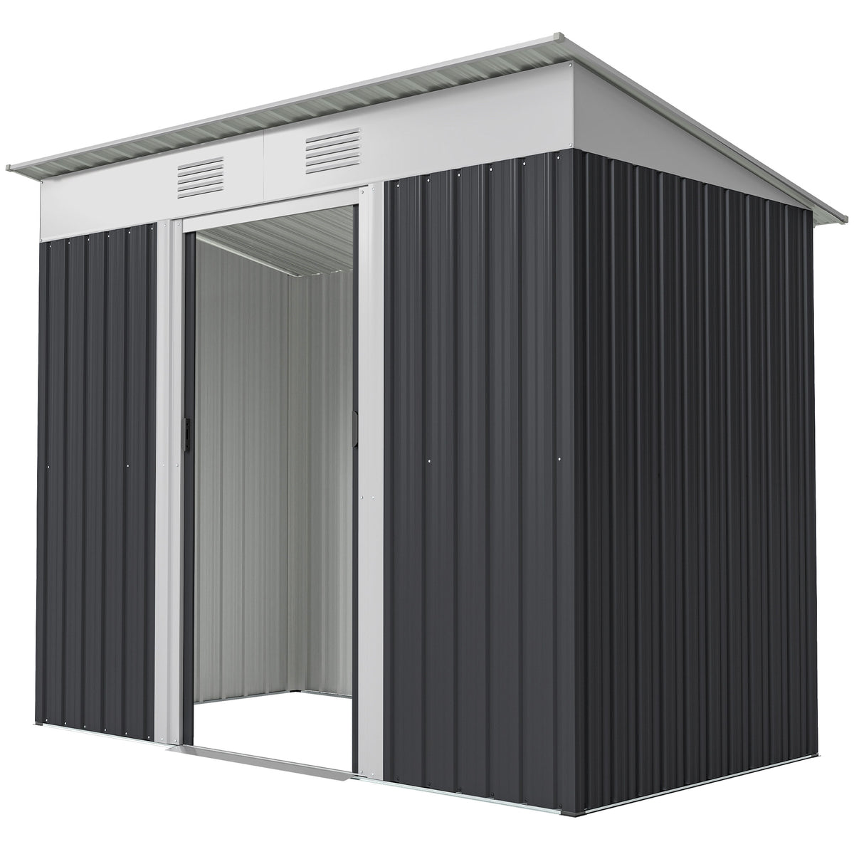 7' x 3.6' Outdoor Storage Shed, Metal Garden Tool Storage House Organizer with Lockable Sliding Doors and Vents for Backyard Patio Lawn – Charcoal Grey
