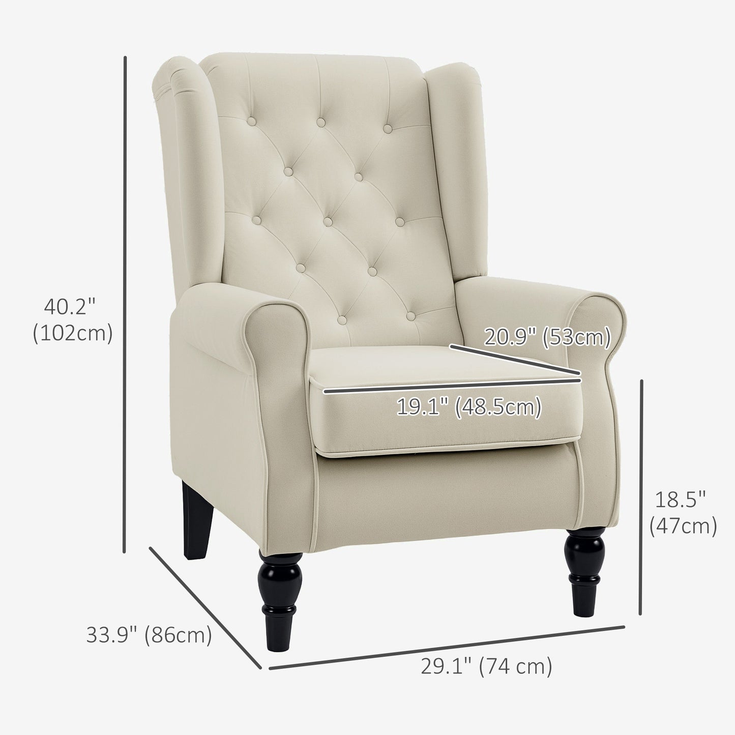 Elegant Cream White Tufted Wingback Accent Chair with Padded Armrests