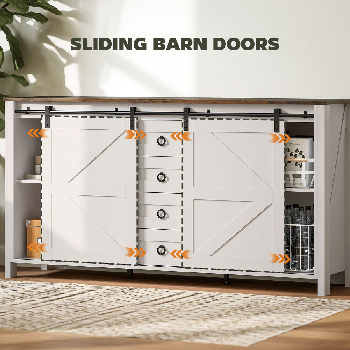 Farmhouse Sideboard with Sliding Barn Doors – 60"W x 31"H