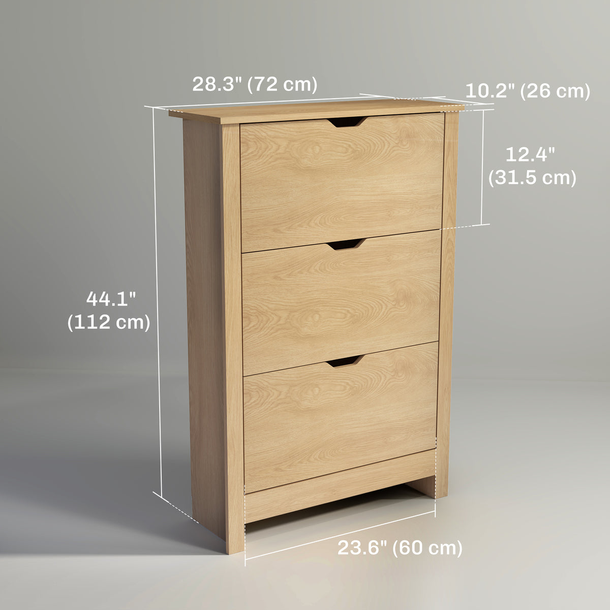 Shoe Storage Cabinet with 3 Flip Drawers – 28"W x 44"H