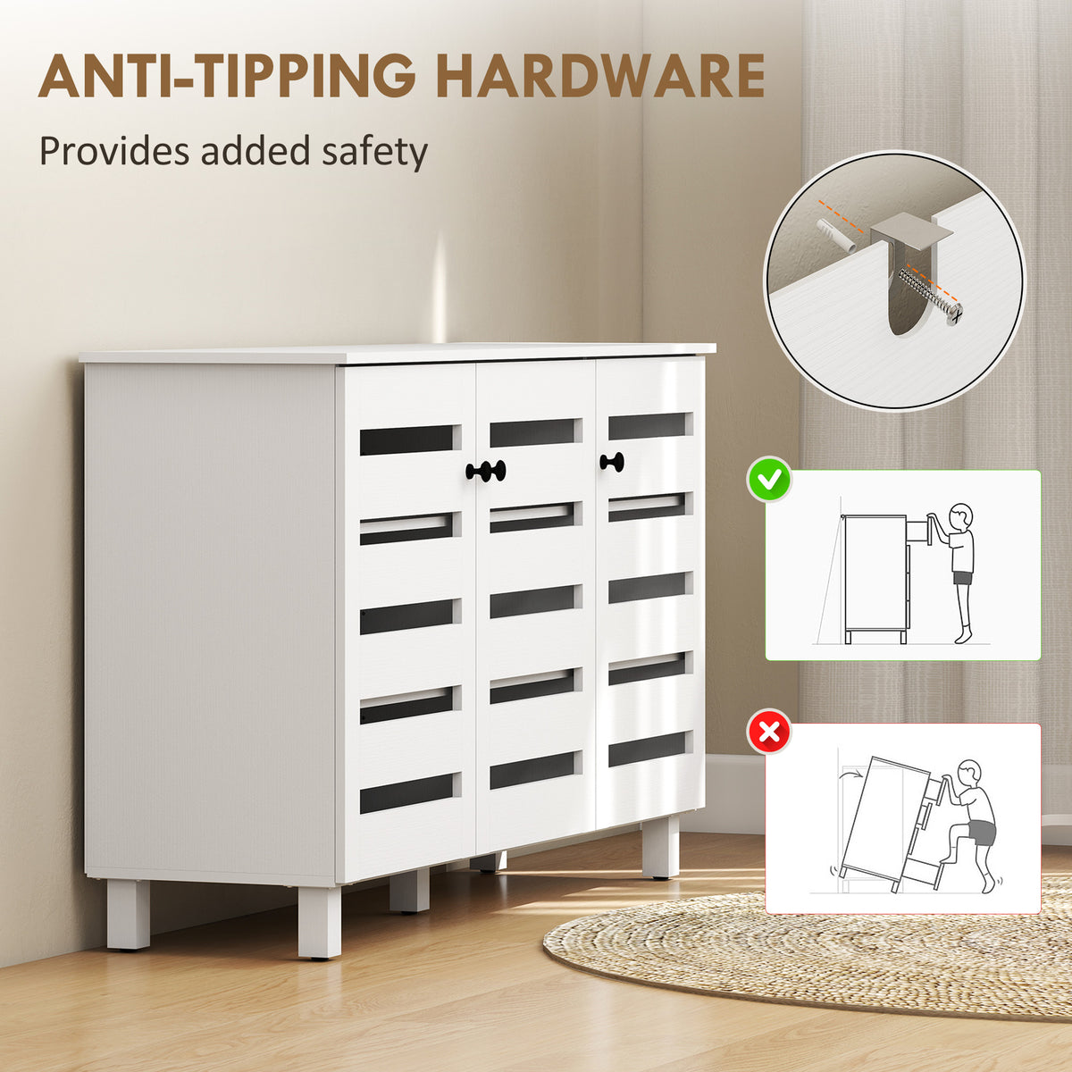 Shoe Cabinet with 3 Slatted Doors – 44"W x 26"H
