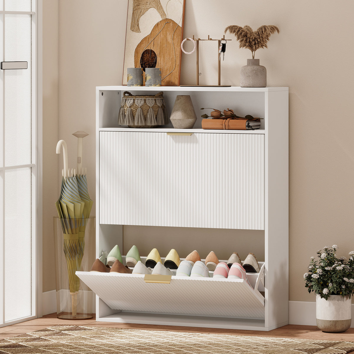 Shoe Cabinet with 2 Flip Drawers – 31"W x 40"H