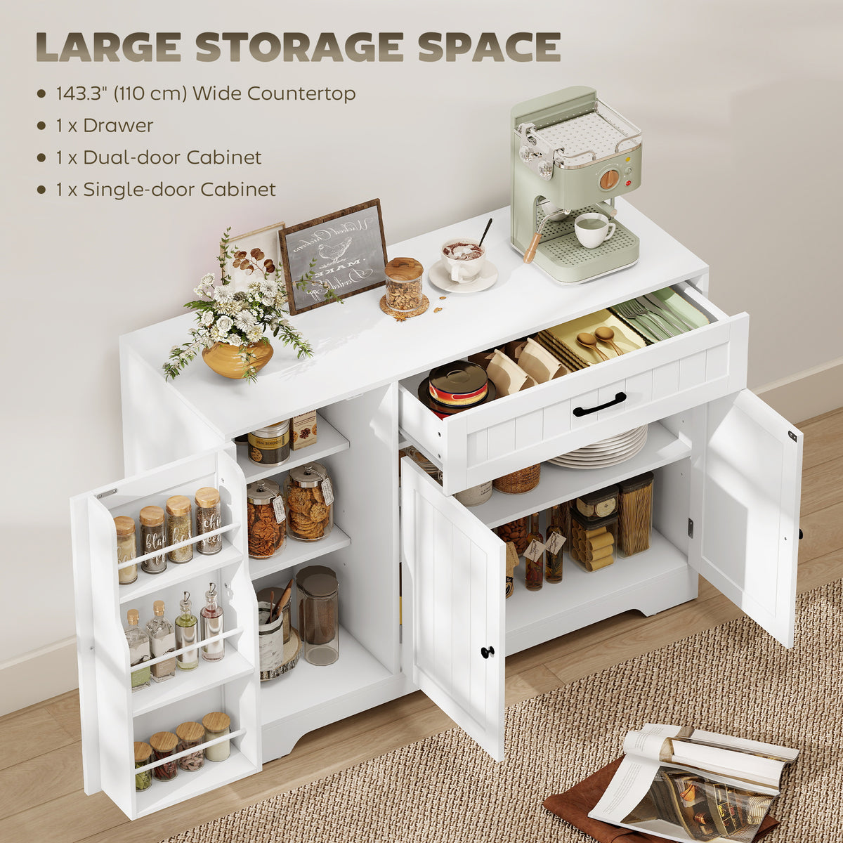 Modern Kitchen Storage Cabinet with Drawer – 43"W x 31"H