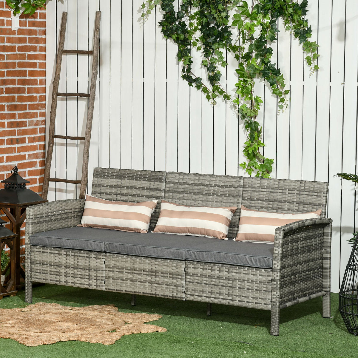 3-Seater Wicker Sofa, PE Rattan Outdoor Couch Conversation Furniture with Removable Cushions for Patio, Garden