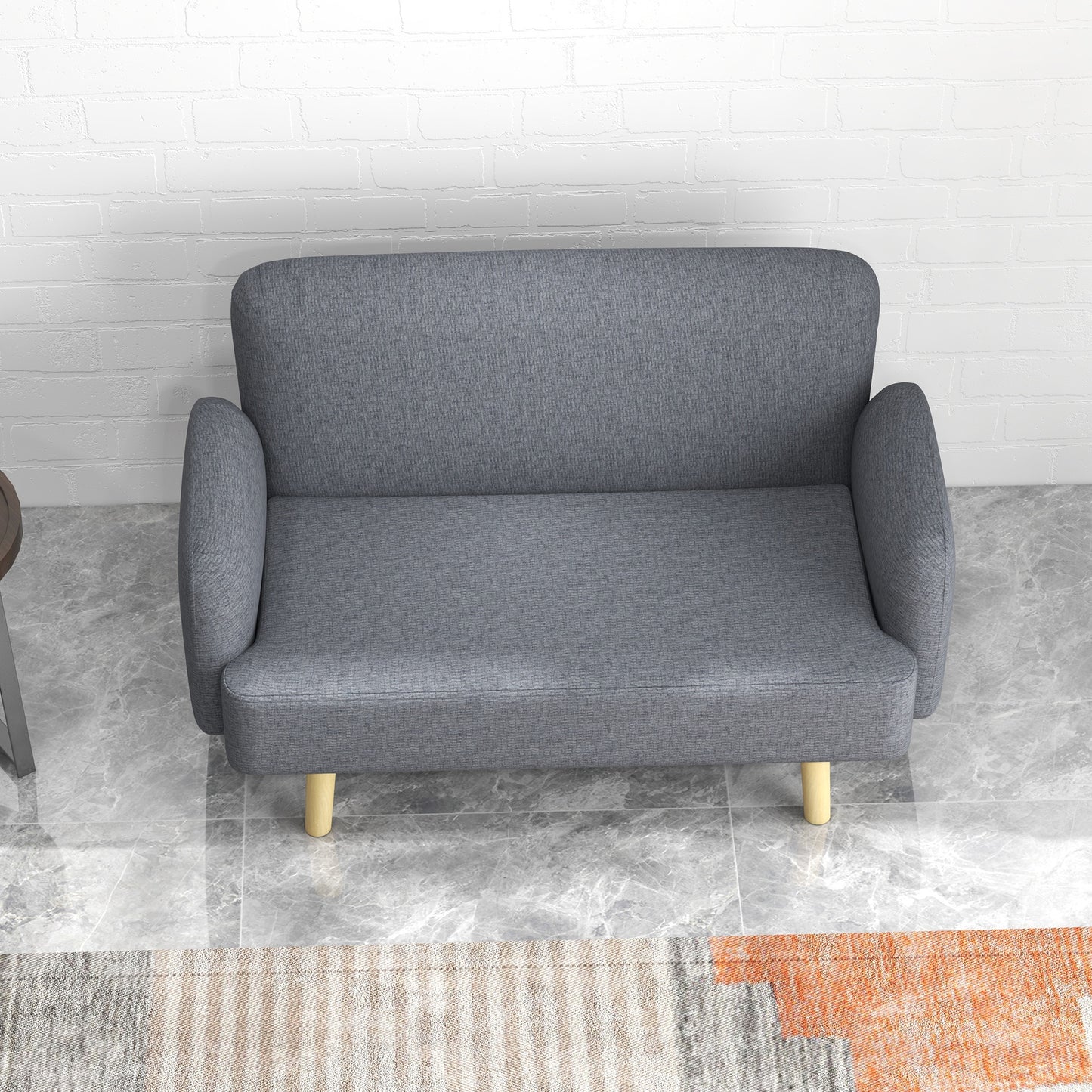 HOMCOM Grey Velvet 2-Seater Loveseat, Thick Padded Small Sofa with Wood Legs