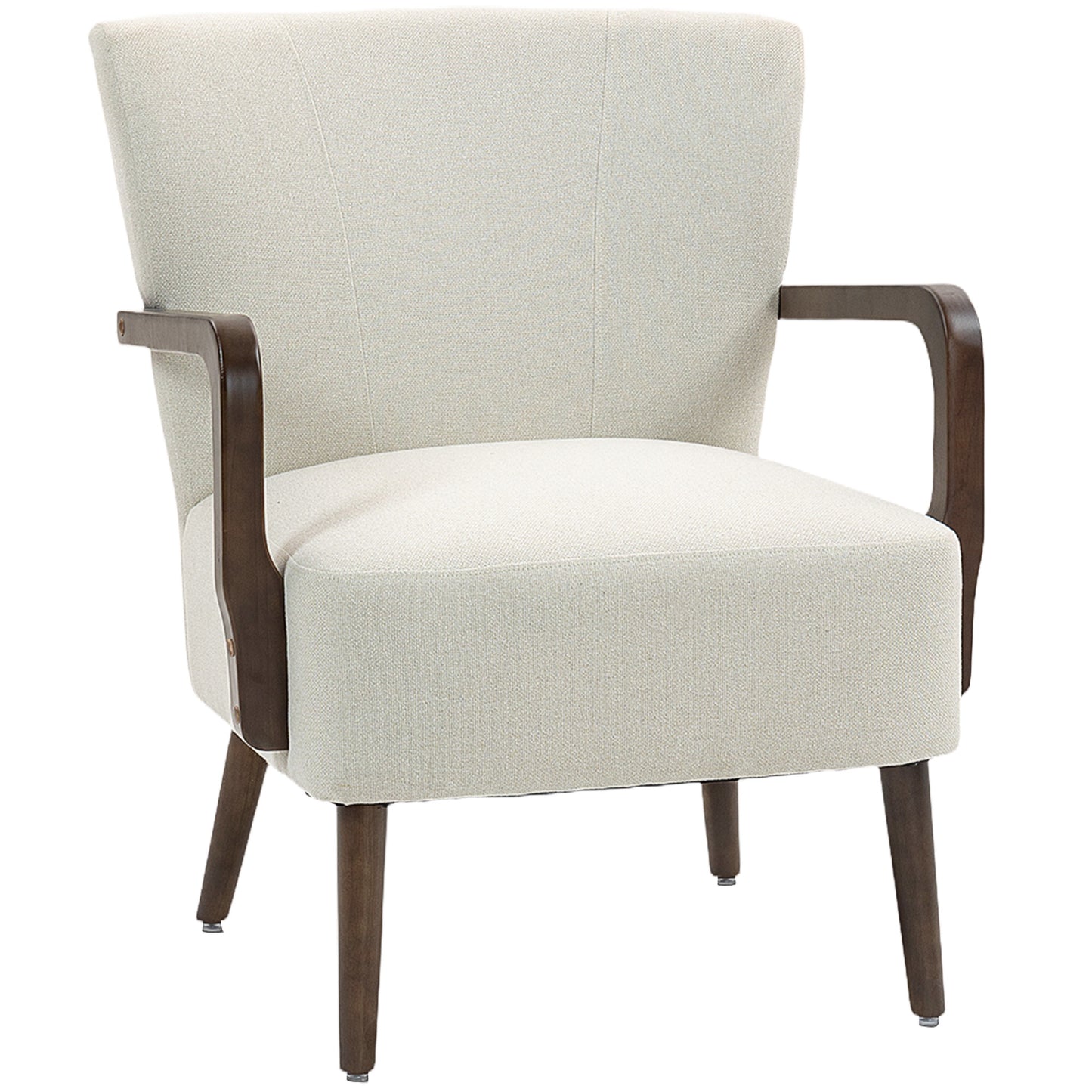 HOMCOM Cream White Linen Fabric Accent Chair, Wooden Legs, Thick Padded Comfort