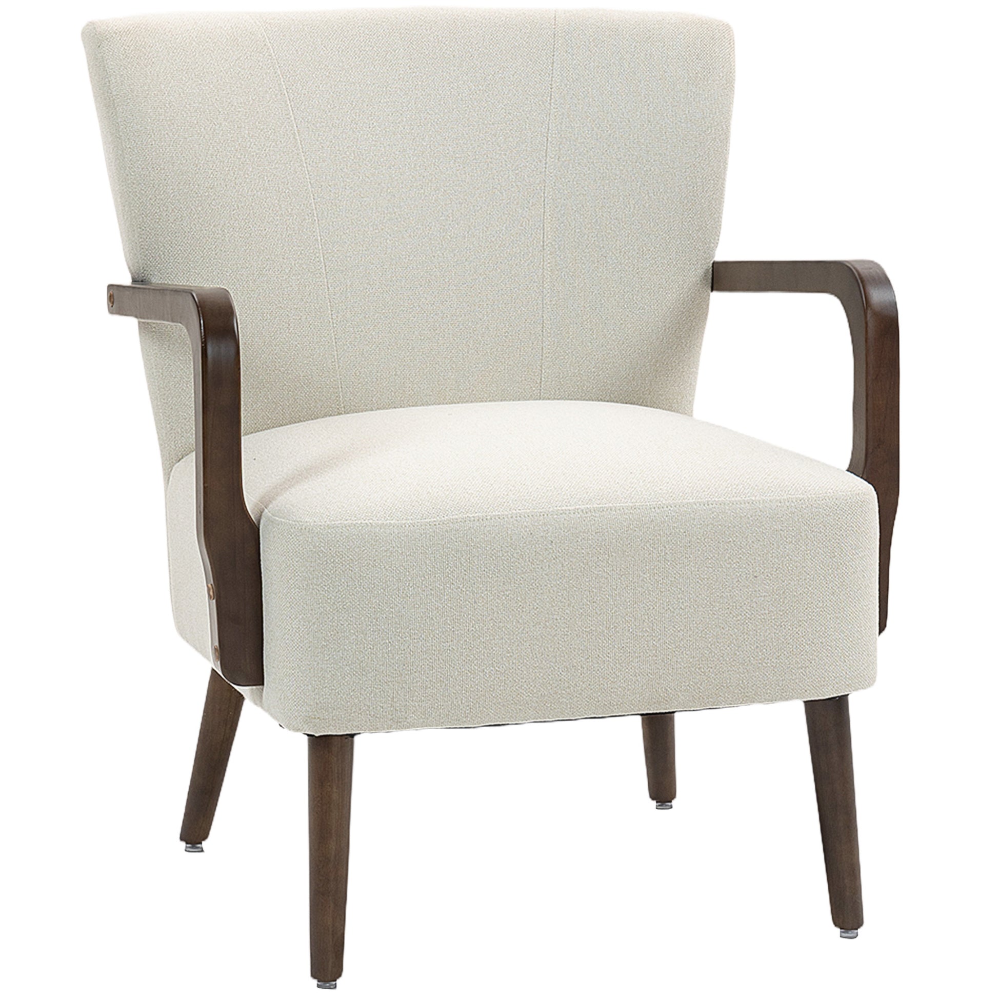 HOMCOM Cream White Linen Fabric Accent Chair, Wooden Legs, Thick Padded Comfort