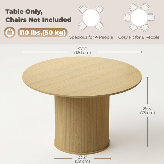 47" Round Dining Table for 4-6 with Fluted Pedestal Base