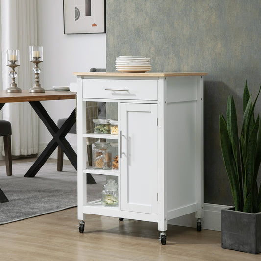 Compact Kitchen Cart on Wheels with Open Shelf & Storage Drawer – 27"W x 35"H
