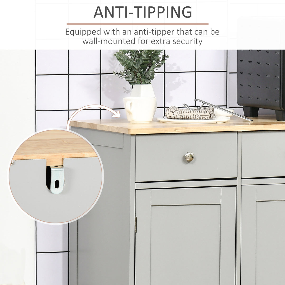 Buffet Cabinet with Storage Cabinets – 40"W x 34"H, Grey