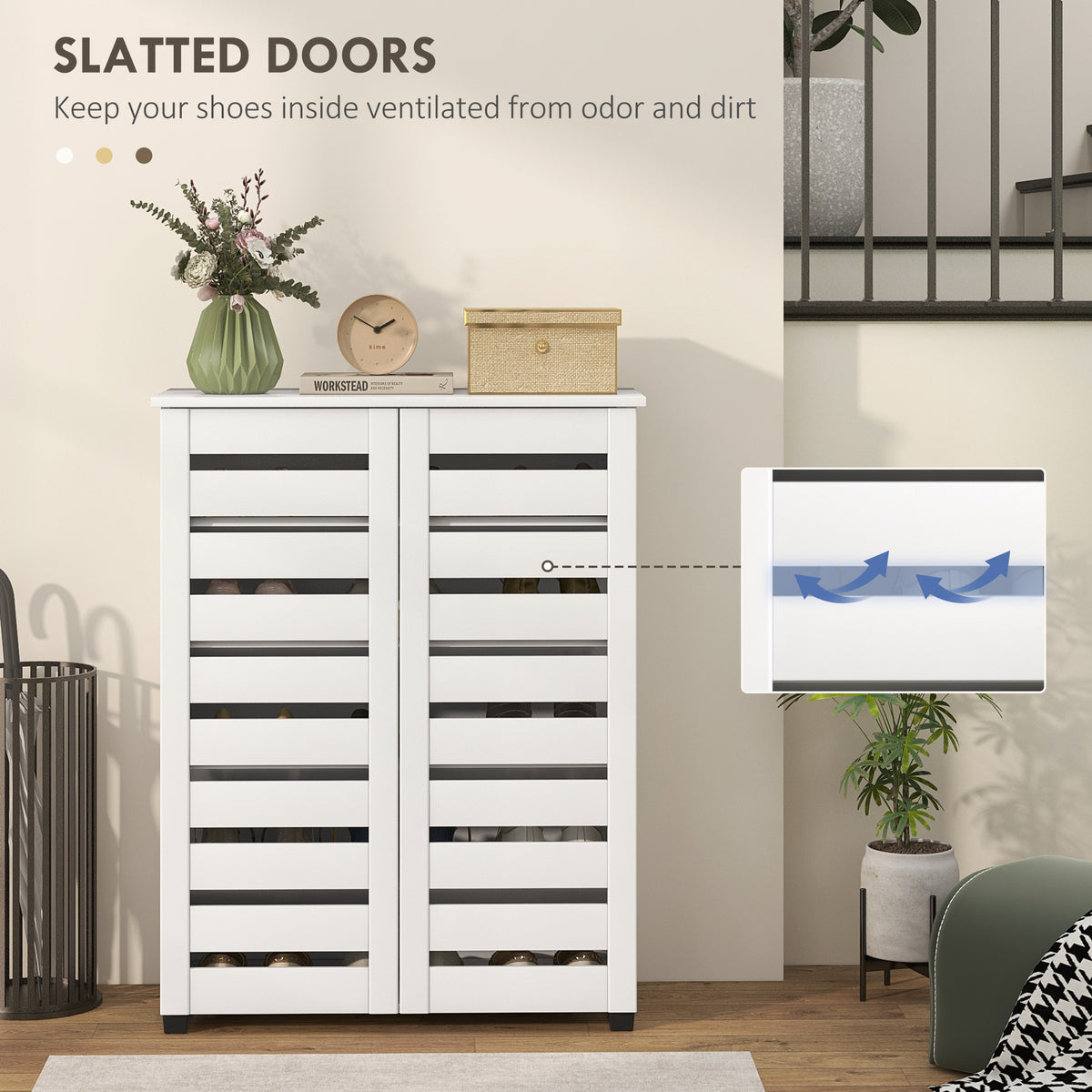 Shoe Cabinet with 2 Slatted Doors – 30"W x 39"H