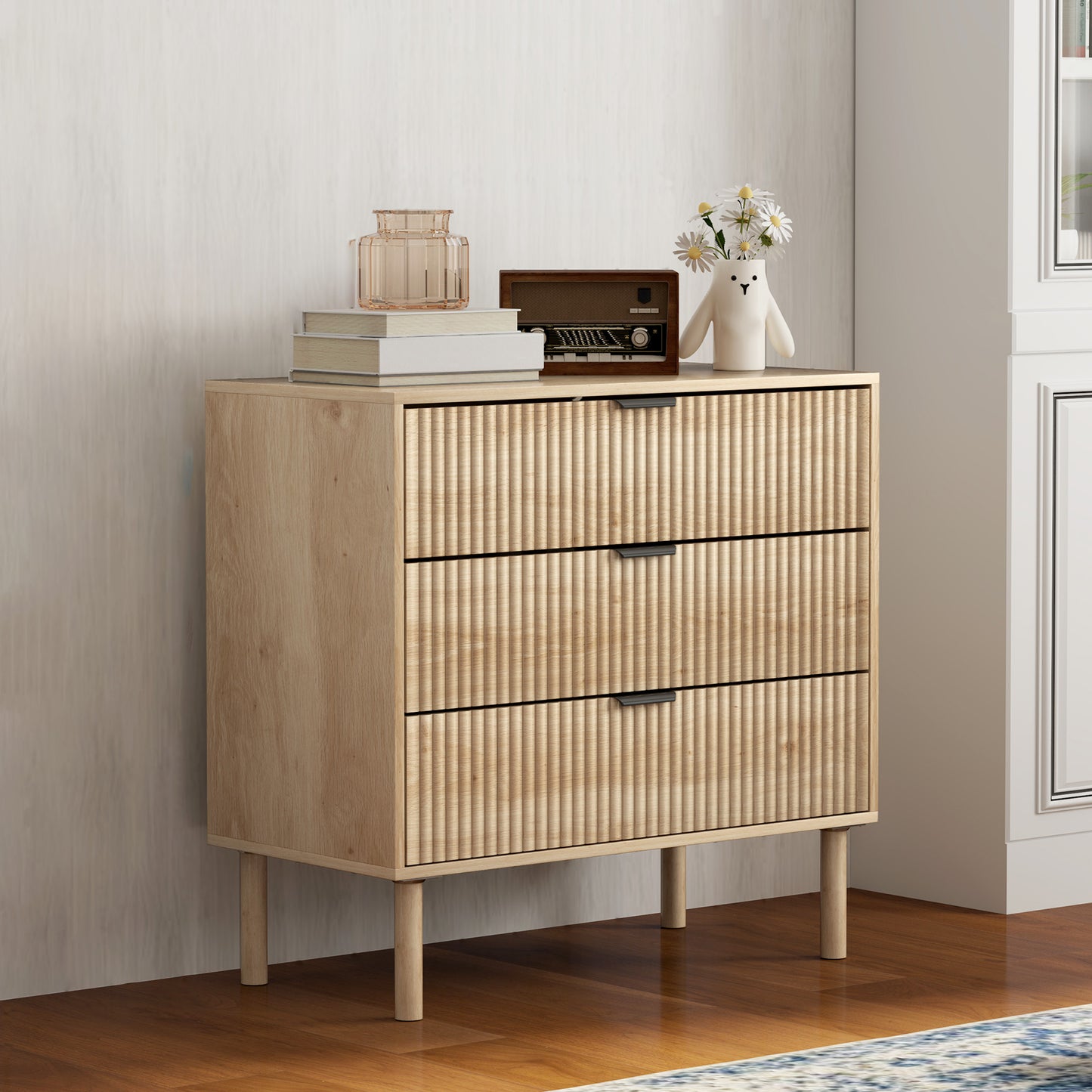HOMCOM Bedroom Chest of Drawers: 3 Drawer Dresser with Fluted Panels