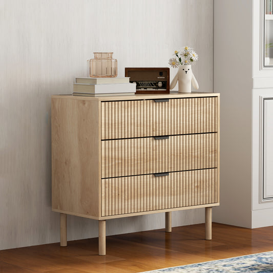HOMCOM Bedroom Chest of Drawers: 3 Drawer Dresser with Fluted Panels