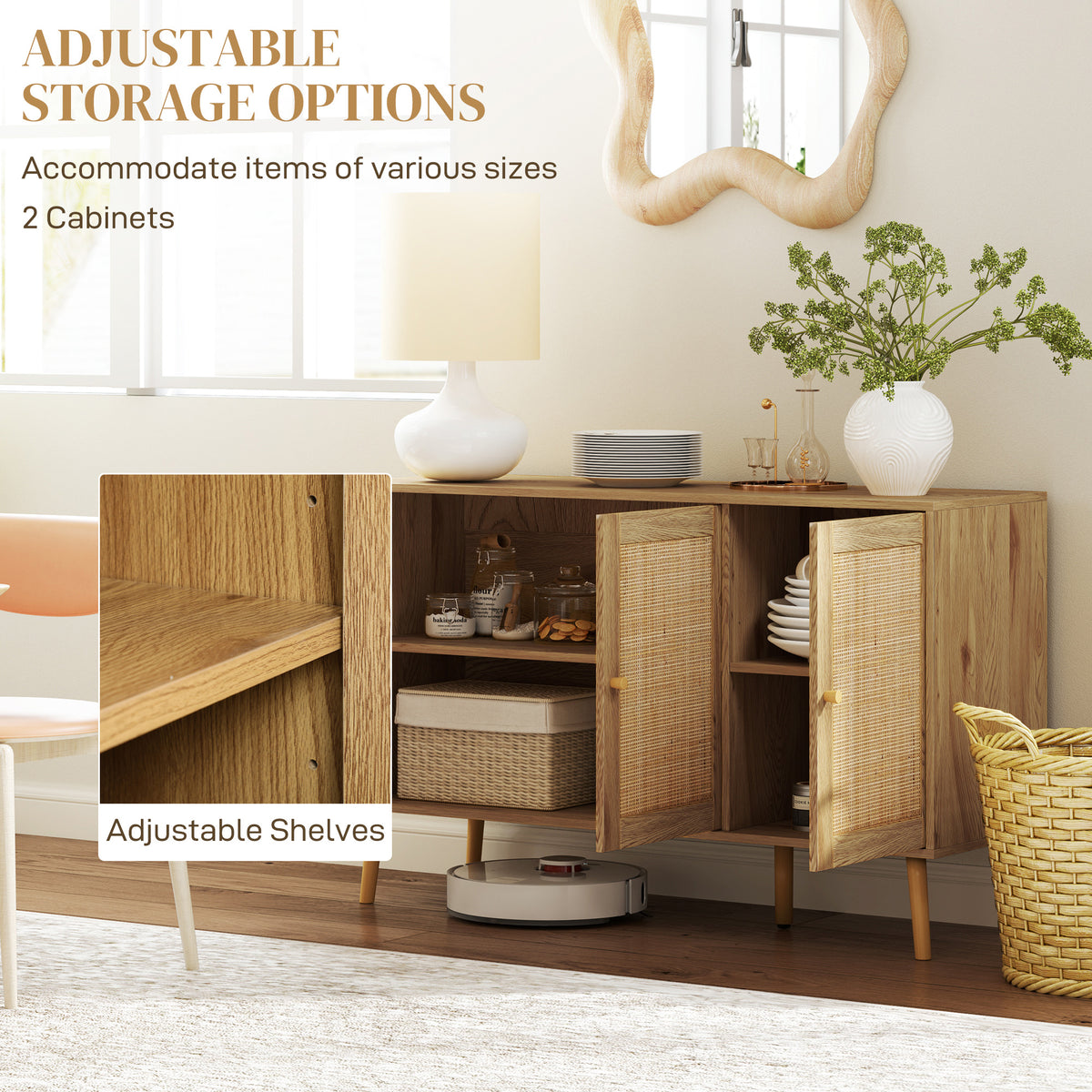 47" Bohemian Sideboard with Rattan Doors