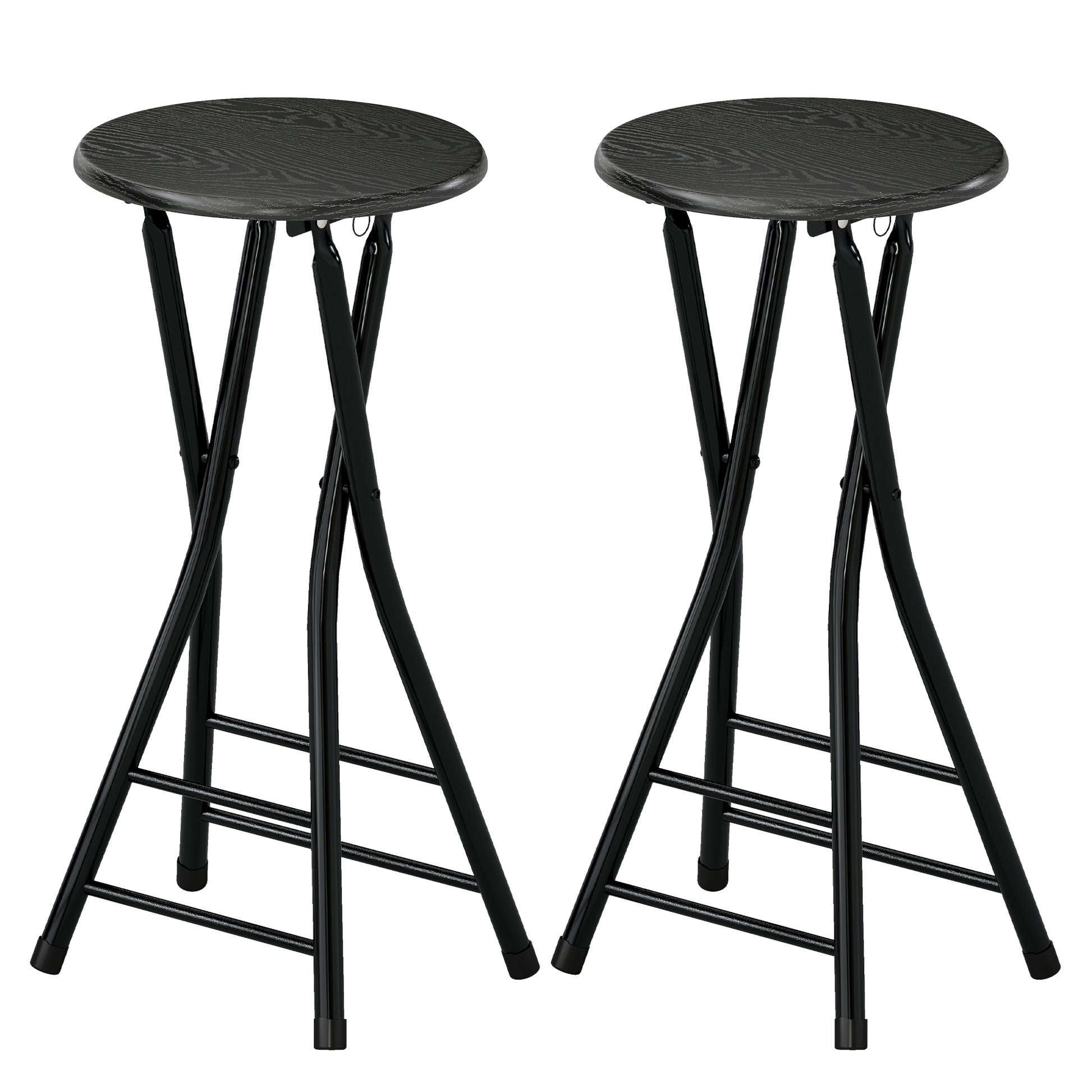 HOMCOM Set of 2 Foldable Barstools, Counter Height with Footrest, Steel Legs