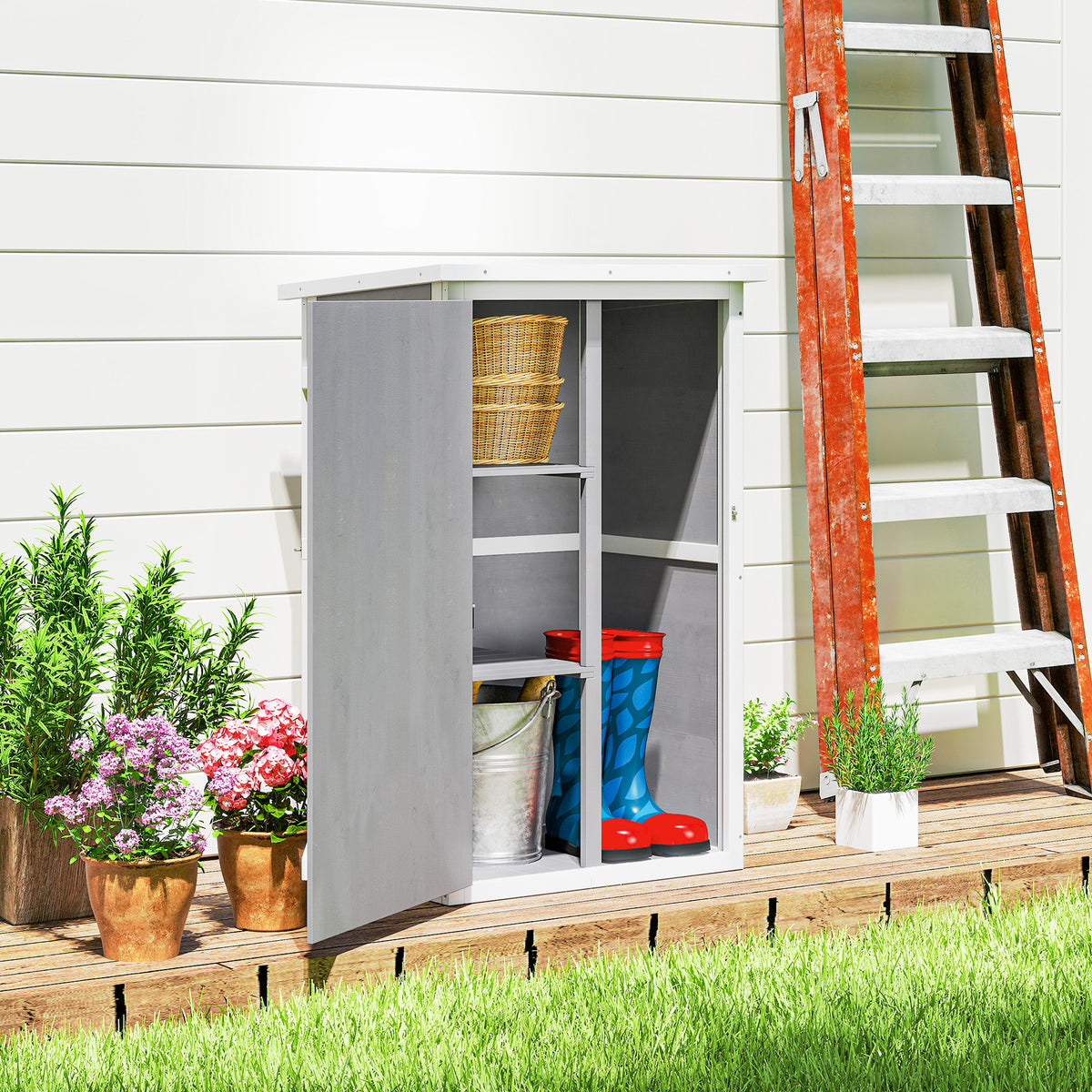 29.9"x21.7"x45.3" Garden Storage Shed with Asphalt Roof, Outdoor Storage Cabinet w/ Shelves