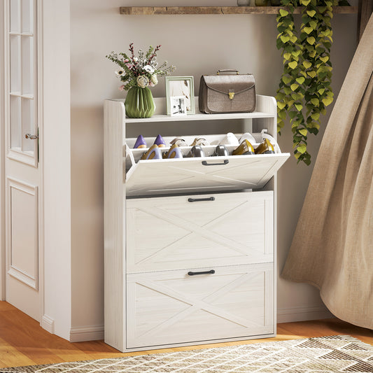 Farmhouse Shoe Cabinet with 3 Flip Drawers – 31"W x 49"H