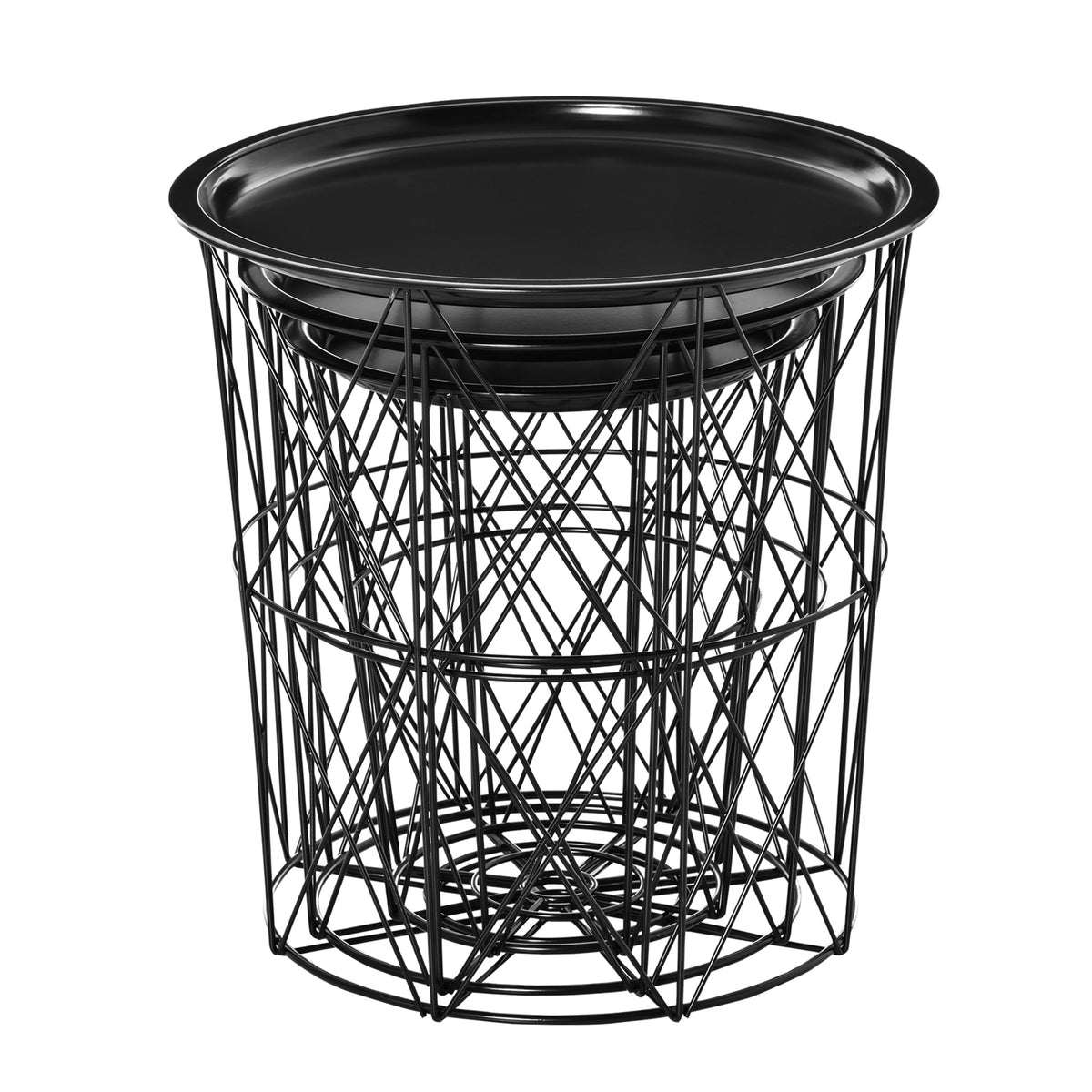 Round Nesting Coffee Tables Set of 3 with Basket Storage – Black