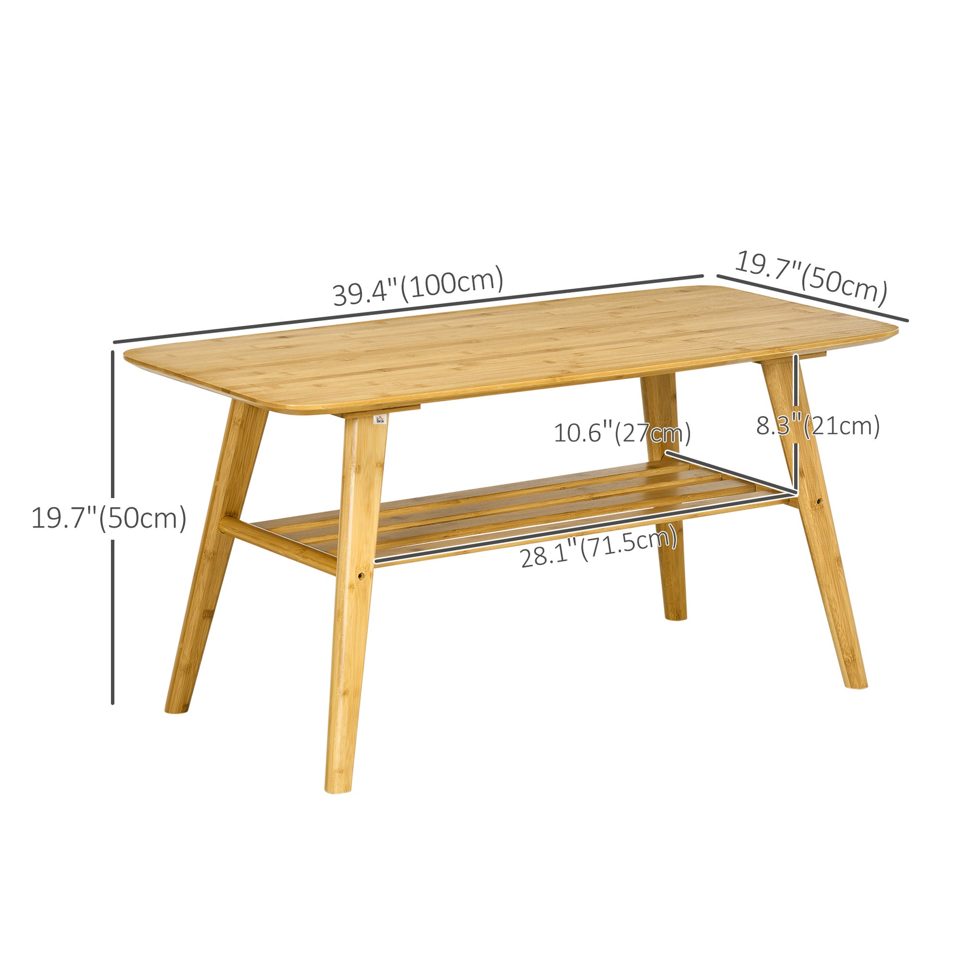 HOMCOM 2-Tier Bamboo Coffee Table with Storage Shelf, Wood Grain Design