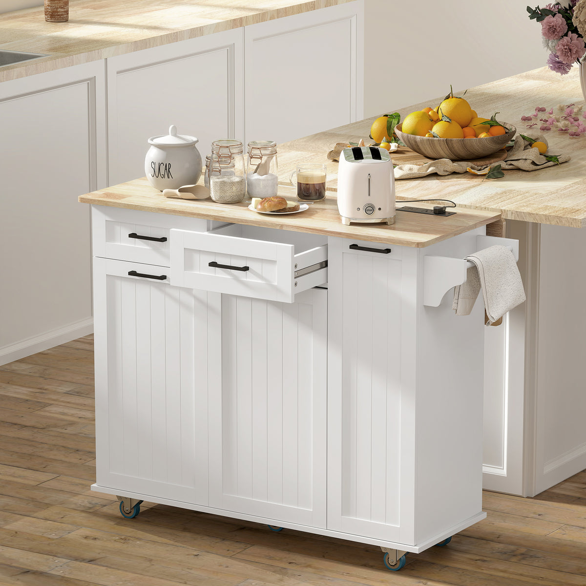 Kitchen Island on Wheels with Wood Drop Leaf – 47"W x 37"H