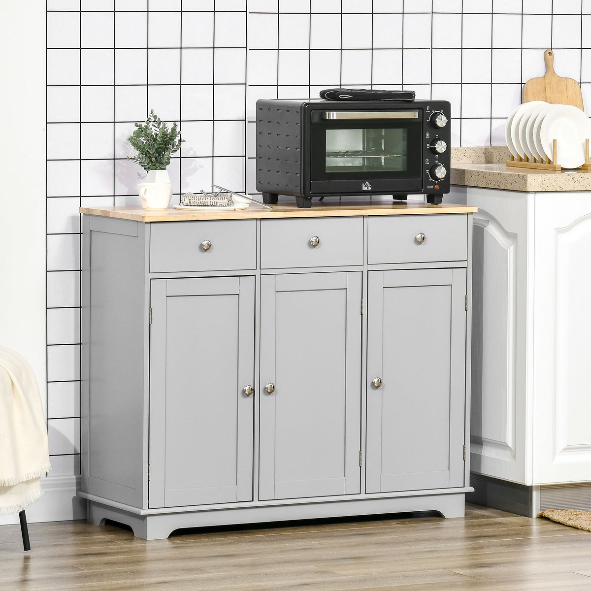 Buffet Cabinet with Storage Cabinets – 40"W x 34"H, Grey
