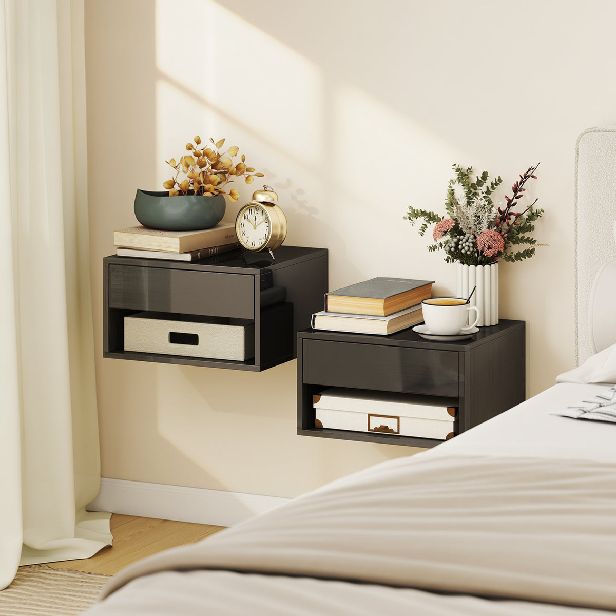 High Gloss Floating Nightstands, Set of 2 – 15"W x 8"H