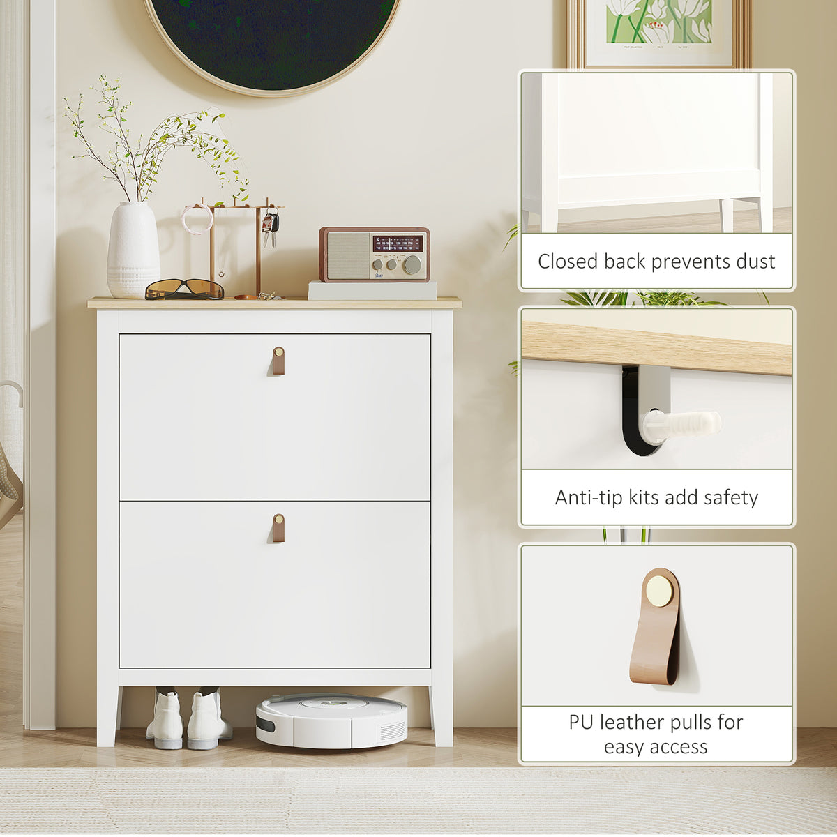 Narrow Shoe Cabinet with 2 Flip Drawers – 31"W x 38"H