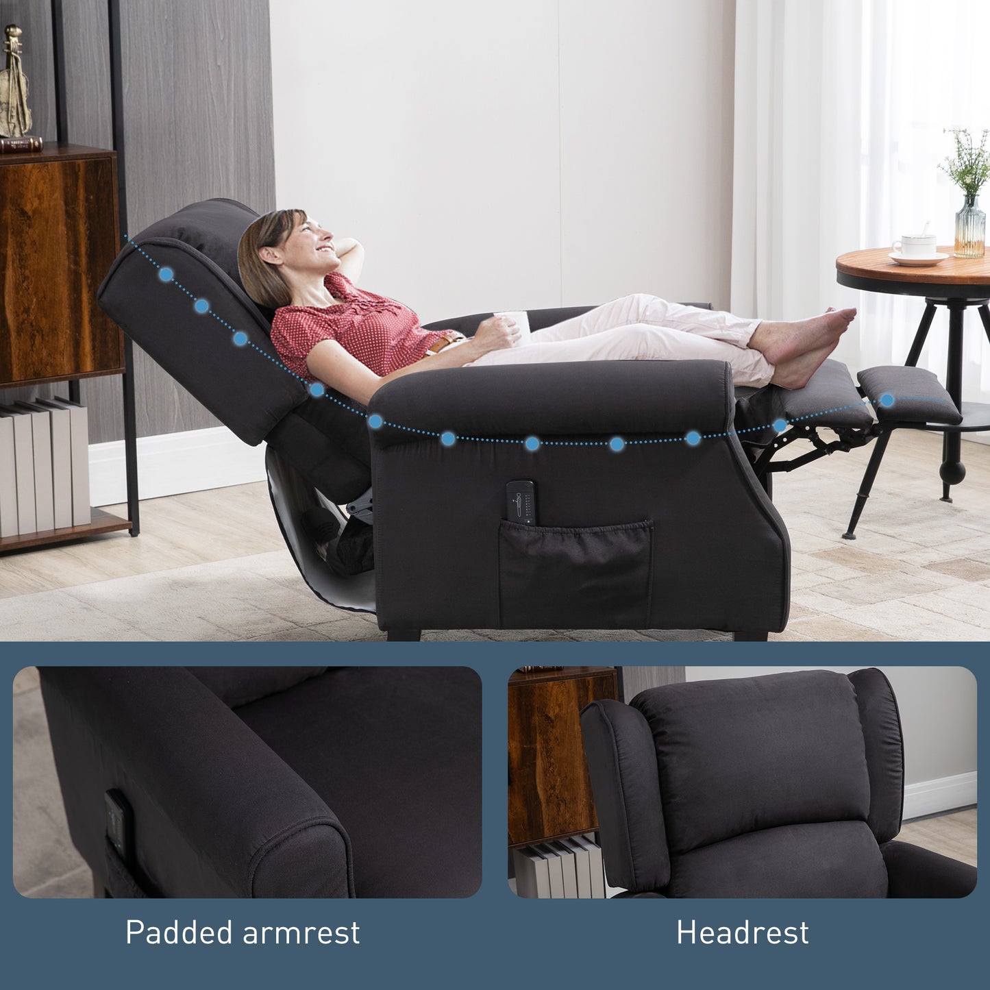 HOMCOM Black Massage Recliner Chair with Extendable Footrest, Remote Control, Side Pocket