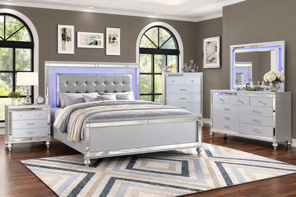 Valerie Bedroom Set – Silver | Modern Queen & King Complete Bedroom Collection