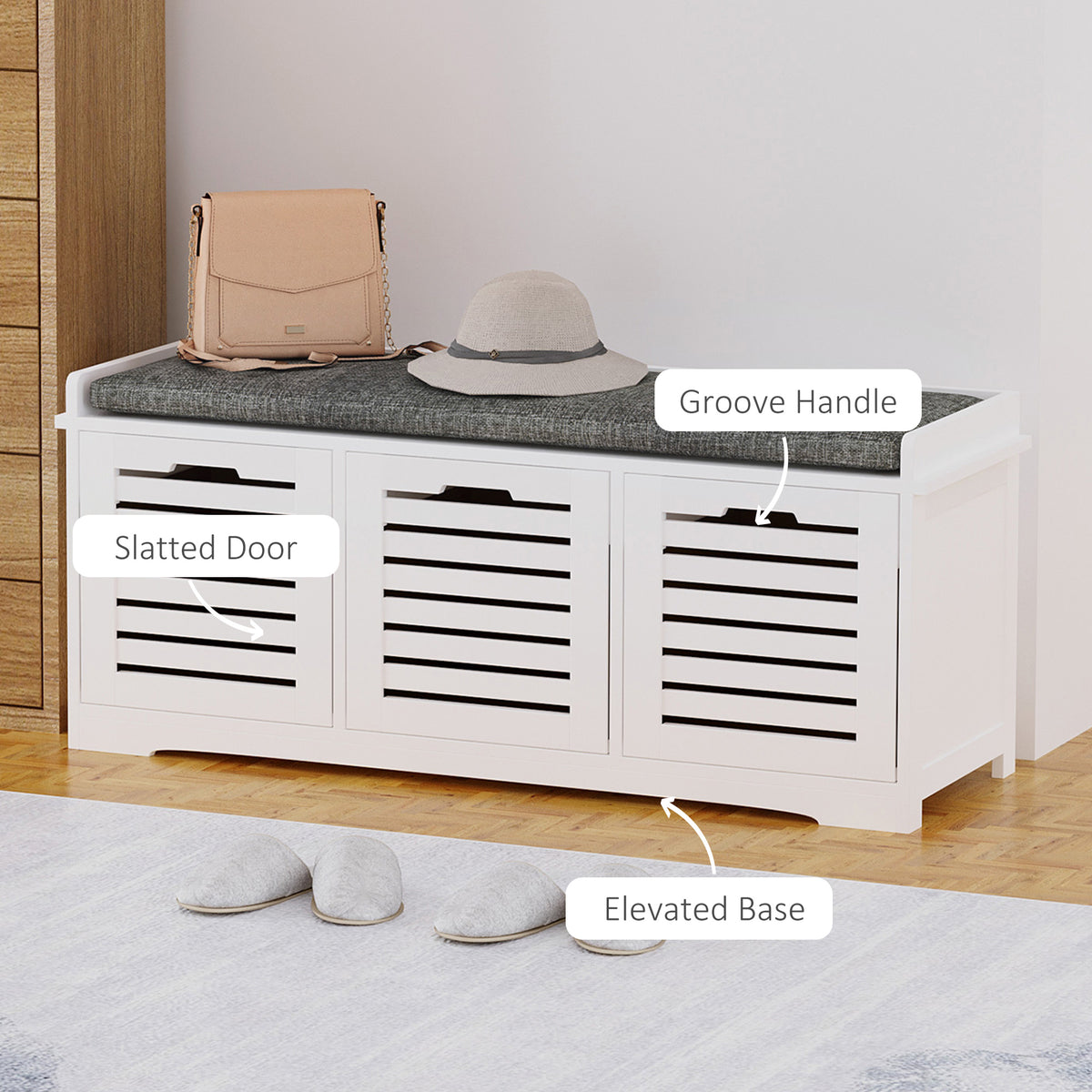 Upholstered Shoe Storage Bench with Padded Cushion – 43"W x 17"H