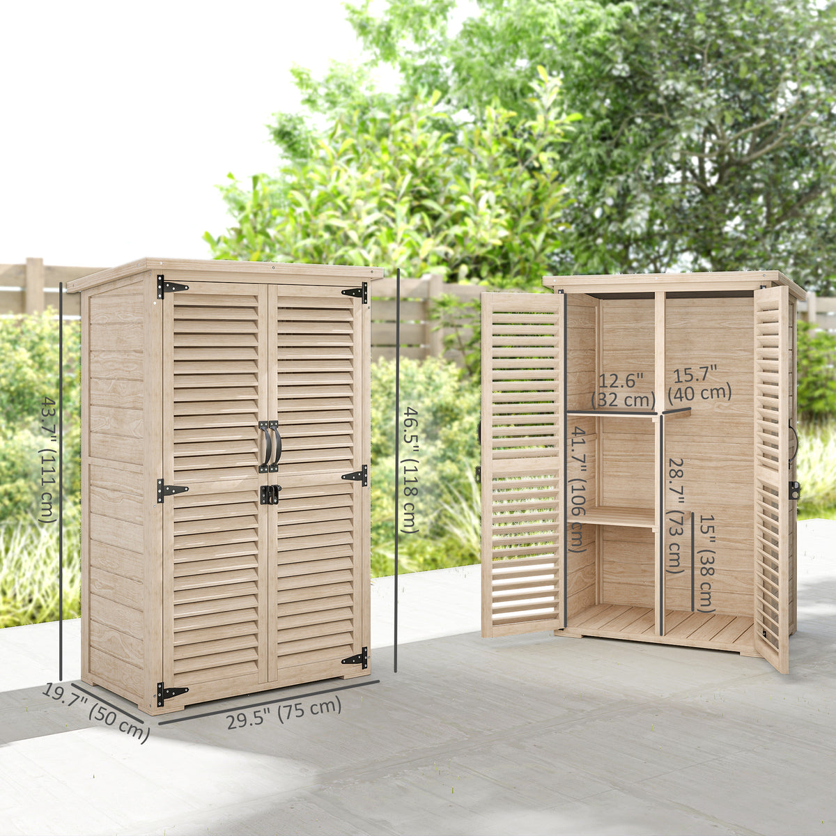 30" x 20" x 47" Wooden Garden Shed, Outdoor Storage Shed with Waterproof Asphalt Roof, Shelves
