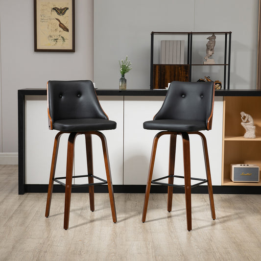 HOMCOM Black Tufted PU Leather Swivel Counter Height Bar Stools (Set of 2)