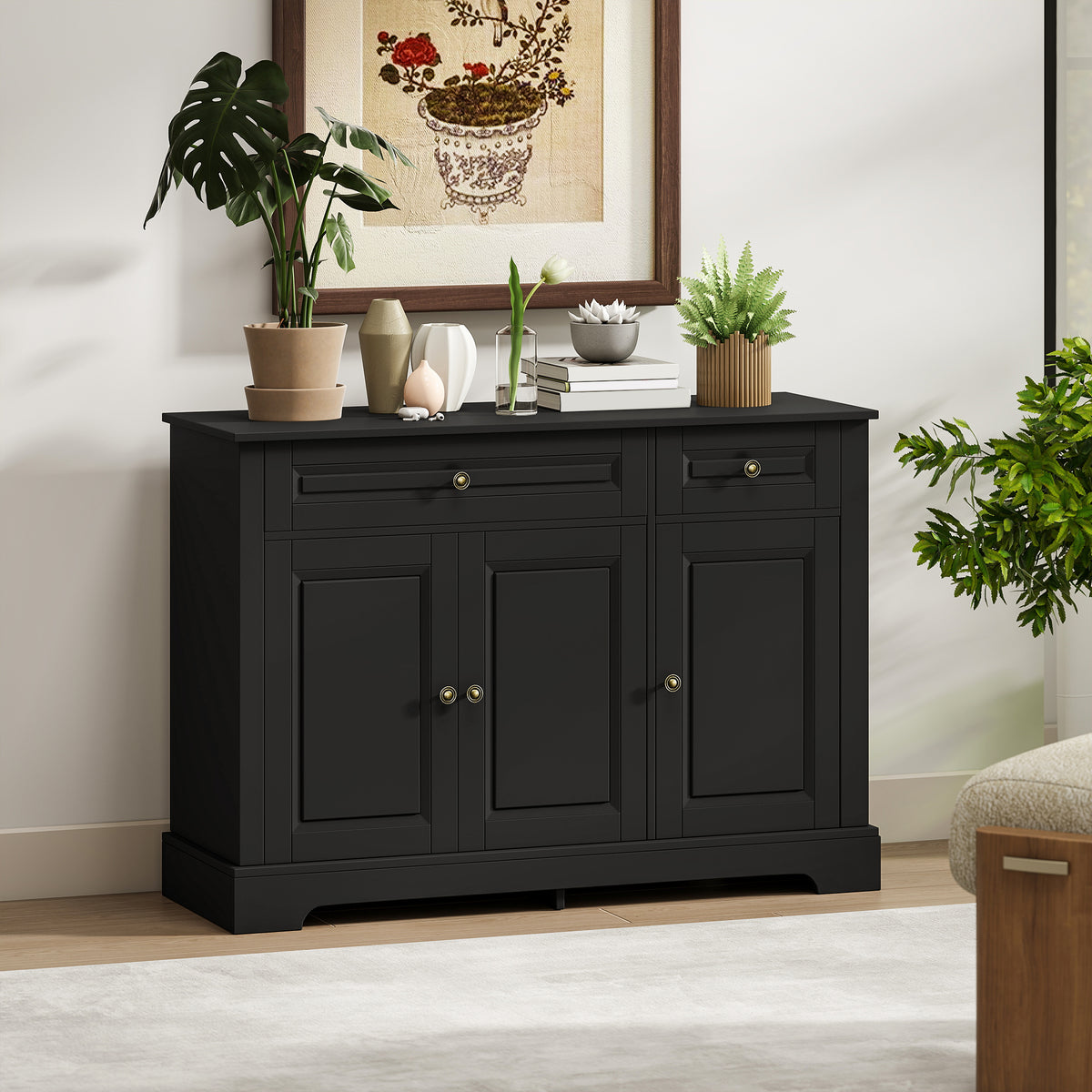 Buffet Cabinet with 2 Drawers and Adjustable Shelves – 45"W x 32"H