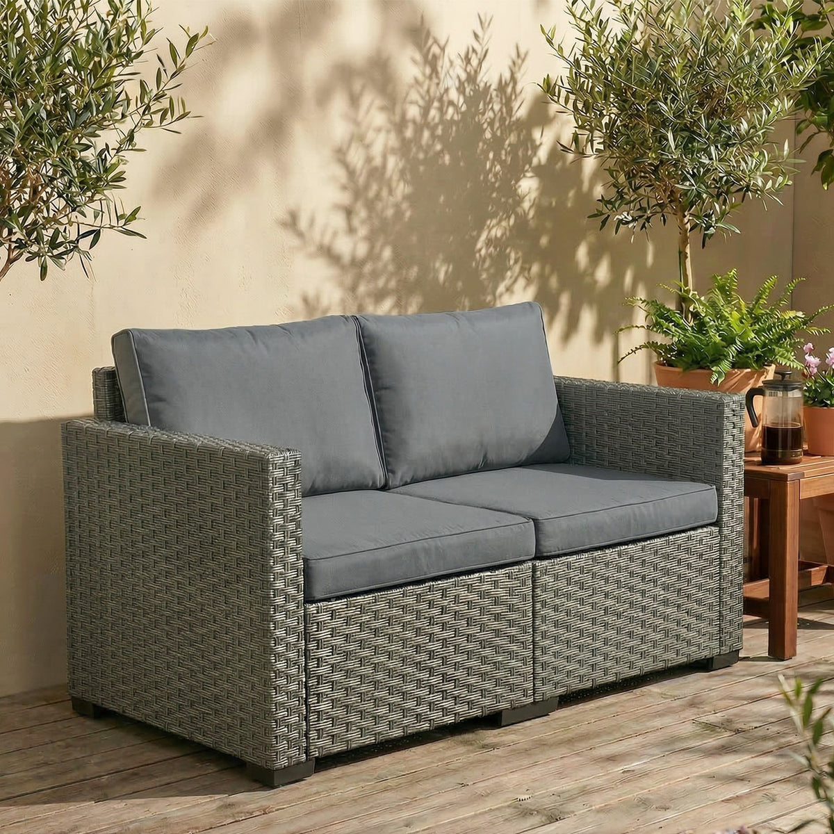 2 Seater Outdoor Couch Patio Sofa with Deep Seat, Cushions, Wide Armrests for Garden, Balcony, Porch