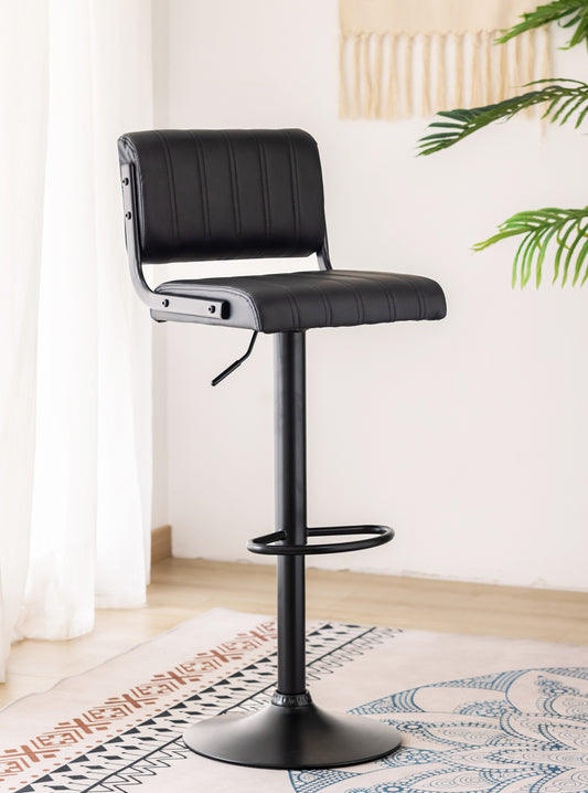 Vertical-Stitch Swivel Bar Stool – Black – Set of 2